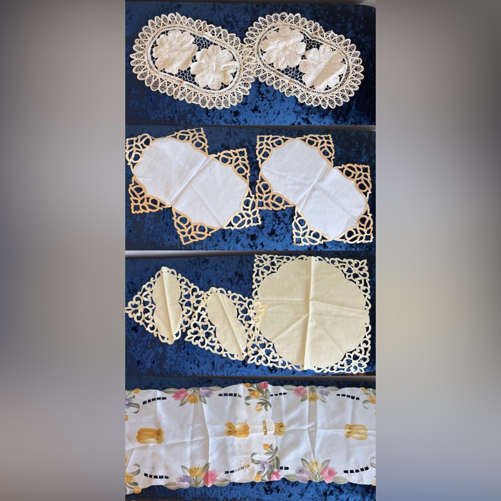Four unique tablecloth overlays